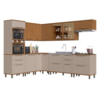 Cozinha Completa Munique 14 Portas 6 Gavetas com Vidro 6154.199 Freijó/Camurça - Indékes