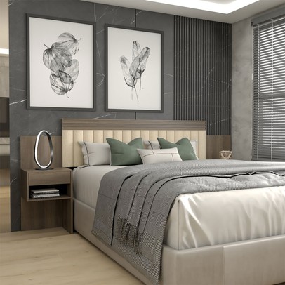 Cabeceira Extensível Casal/Queen Luna 2 Gavetas Imbuia Estrutura Premium 15mm - Panorama Móveis