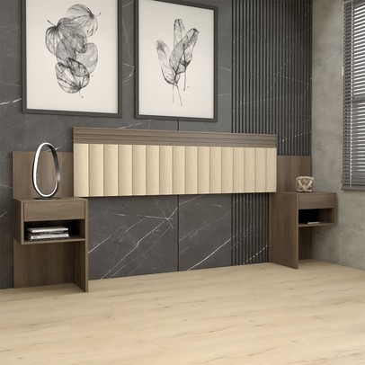 Cabeceira Extensível Casal/Queen Luna 2 Gavetas Imbuia Estrutura Premium 15mm - Panorama Móveis