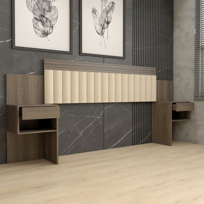 Cabeceira Extensível Casal/Queen Luna 2 Gavetas Imbuia Estrutura Premium 15mm - Panorama Móveis