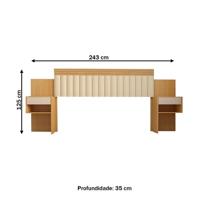 Cabeceira Extensível Casal/Queen Luna 2 Gavetas Cinamomo/Off White Estrutura Premium 15mm - Panorama Móveis