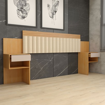 Cabeceira Extensível Casal/Queen Luna 2 Gavetas Cinamomo/Off White Estrutura Premium 15mm - Panorama Móveis