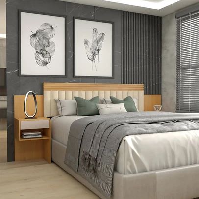 Cabeceira Extensível Casal/Queen Luna 2 Gavetas Cinamomo/Off White Estrutura Premium 15mm - Panorama Móveis