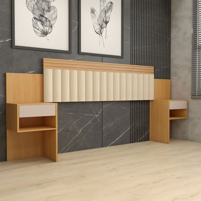 Cabeceira Extensível Casal/Queen Luna 2 Gavetas Cinamomo/Off White Estrutura Premium 15mm - Panorama Móveis