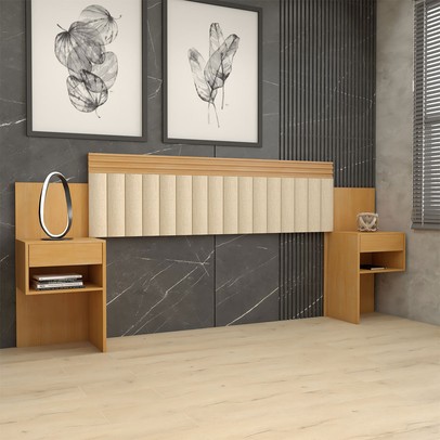 Cabeceira Extensível Casal/Queen Luna 2 Gavetas Cinamomo Estrutura Premium 15mm - Panorama Móveis