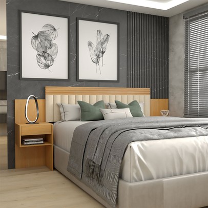 Cabeceira Extensível Casal/Queen Luna 2 Gavetas Cinamomo Estrutura Premium 15mm - Panorama Móveis