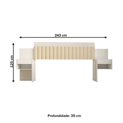 Cabeceira Extensível Casal/Queen Luna 2 Gavetas Branco Estrutura Premium 15mm - Panorama Móveis