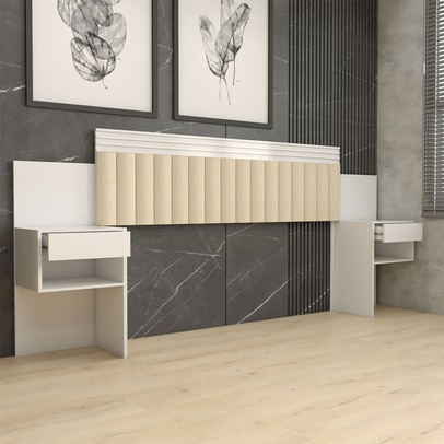 Cabeceira Extensível Casal/Queen Luna 2 Gavetas Branco Estrutura Premium 15mm - Panorama Móveis