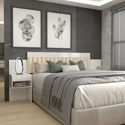 Cabeceira Extensível Casal/Queen Luna 2 Gavetas Branco Estrutura Premium 15mm - Panorama Móveis