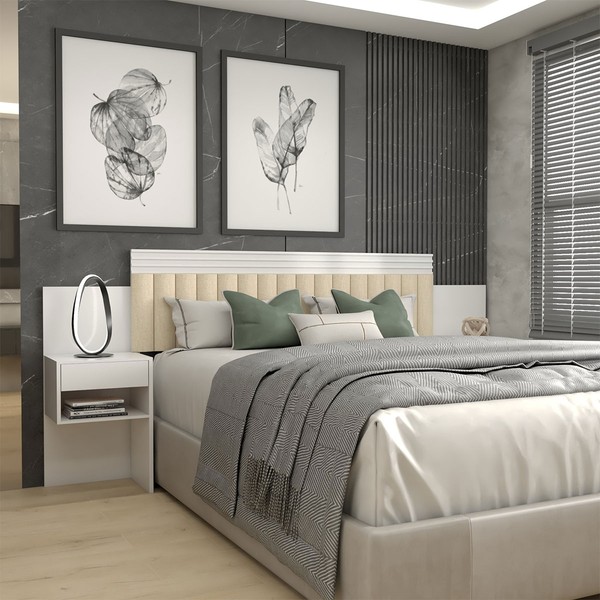 Cabeceira Extensível Casal/Queen Luna 2 Gavetas Branco Estrutura Premium 15mm - Panorama Móveis