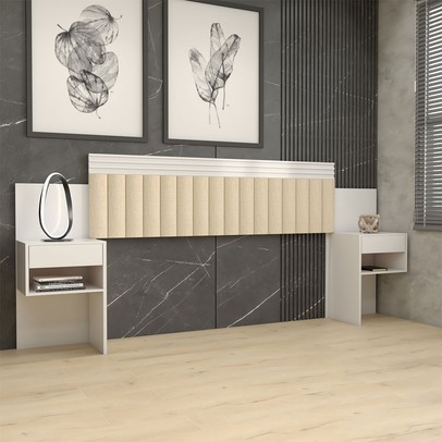 Cabeceira Extensível Casal/Queen Luna 2 Gavetas Branco Estrutura Premium 15mm - Panorama Móveis