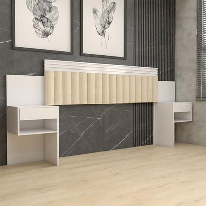 Cabeceira Extensível Casal/Queen Luna 2 Gavetas Branco Estrutura Premium 15mm - Panorama Móveis