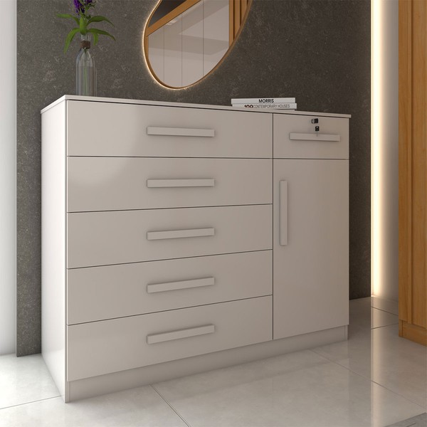 Cômoda Fleur 1 Porta 6 Gavetas Branco Estrutura Premium 15mm - Panorama Móveis