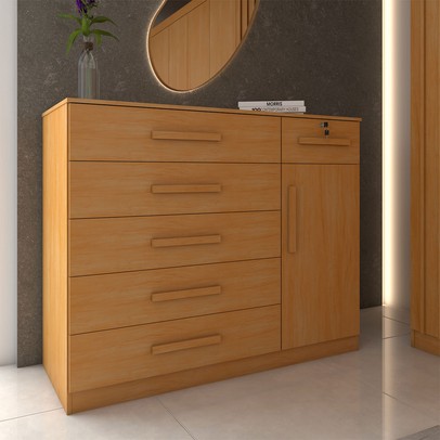 Cômoda Fleur 1 Porta 6 Gavetas Cinamomo Estrutura Premium 15mm - Panorama Móveis