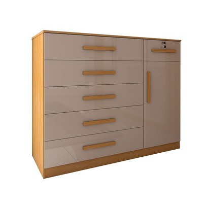 Cômoda Fleur 1 Porta 6 Gavetas Cinamomo/Off White Estrutura Premium 15mm - Panorama Móveis