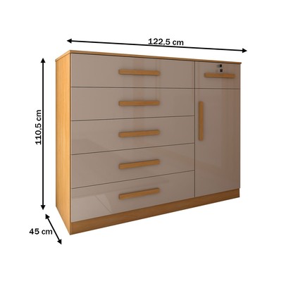 Cômoda Fleur 1 Porta 6 Gavetas Cinamomo/Off White Estrutura Premium 15mm - Panorama Móveis