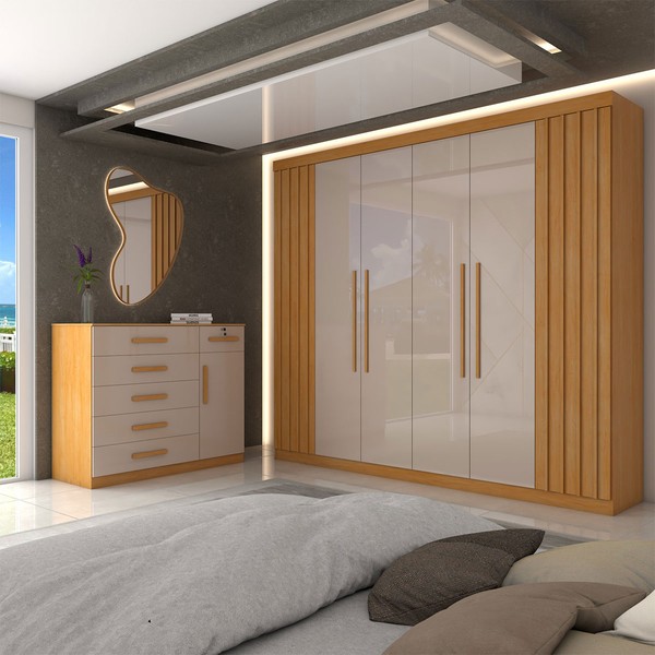 Guarda-Roupa Casal Alento 7 Portas 9 Gavetas Cinamomo/Off White Estrutura Premium 15mm - Panorama Móveis
