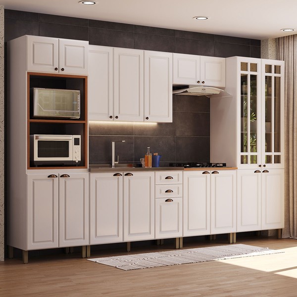 Cozinha Completa Firenze 18 Portas 2 Gavetas com Vidro 6171.102 Branco - Indékes