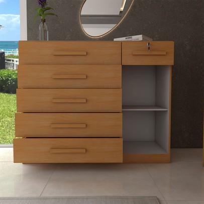 Quarto Completo Casal Aconchego 7 Portas 11 Gavetas Cinamomo Estrutura Premium 15mm - Panorama Móveis