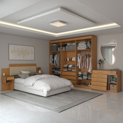 Quarto Completo Casal Aconchego 7 Portas 11 Gavetas Cinamomo Estrutura Premium 15mm - Panorama Móveis