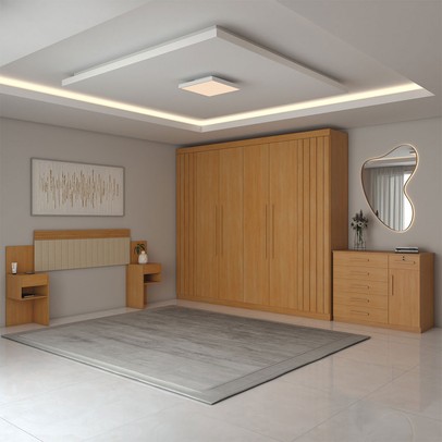 Quarto Completo Casal Aconchego 7 Portas 11 Gavetas Cinamomo Estrutura Premium 15mm - Panorama Móveis