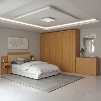 Quarto Completo Casal Aconchego 7 Portas 11 Gavetas Cinamomo Estrutura Premium 15mm - Panorama Móveis