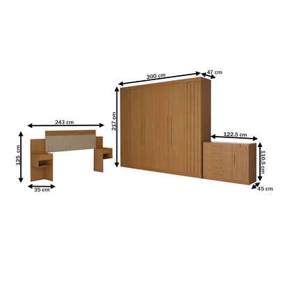 Quarto Completo Casal Aconchego 7 Portas 11 Gavetas Cinamomo Estrutura Premium 15mm - Panorama Móveis