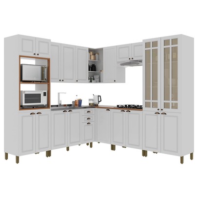 Cozinha Completa Firenze 20 Portas 2 Gavetas com Vidro 6171.116 Branco - Indékes