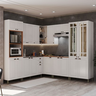 Cozinha Completa Firenze 20 Portas 2 Gavetas com Vidro 6171.116 Branco - Indékes