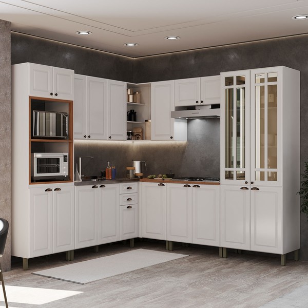 Cozinha Completa Firenze 20 Portas 2 Gavetas com Vidro 6171.116 Branco - Indékes