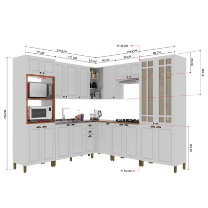Cozinha Completa Firenze 20 Portas 2 Gavetas com Vidro 6171.116 Branco - Indékes