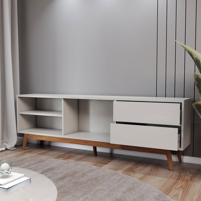 Rack para TV Até 75 Polegadas Normandia 1 Porta 2 Gavetas Off White - Panorama Móveis
