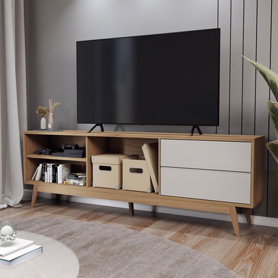 Rack para TV Até 75 Polegadas Normandia 1 Porta 2 Gavetas Freijó/Off White - Panorama Móveis