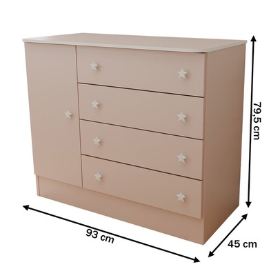 Cômoda Utopia 1 Porta 4 Gaveta Rosa Acetinado - Panorama Móveis