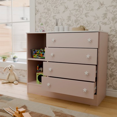 Cômoda Utopia 1 Porta 4 Gaveta Rosa Acetinado - Panorama Móveis