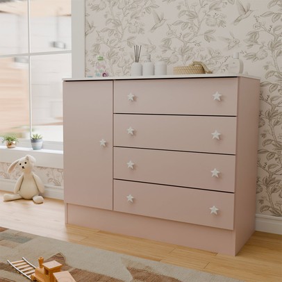 Cômoda Utopia 1 Porta 4 Gaveta Rosa Acetinado - Panorama Móveis
