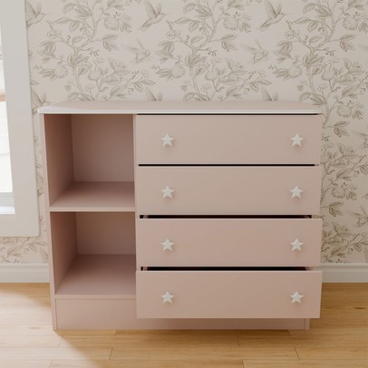 Cômoda Utopia 1 Porta 4 Gaveta Rosa Acetinado - Panorama Móveis