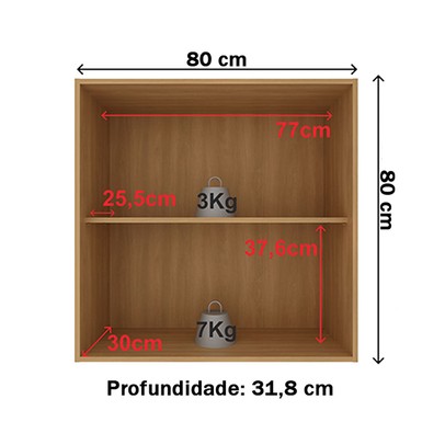 Armário Aéreo Cozinha 80 Cm 2 Portas Cz3115 Freijó/Branco - Tecno Mobili