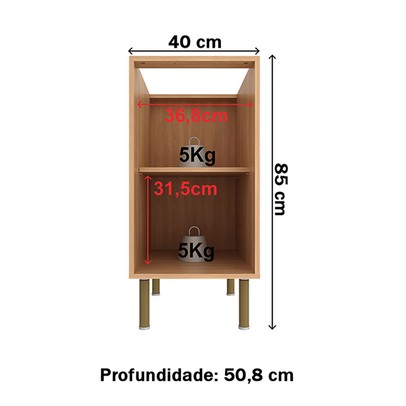 Balcão de Cozinha 40 Cm 1 Porta 1 Prateleira Cz3129 Freijó - Tecno Mobili