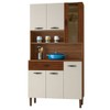 Armário de Cozinha com Balcão Star 6 Portas 1 Gaveta com Vidro Ripado 3d Nogueira/Off White - Pnr Móveis