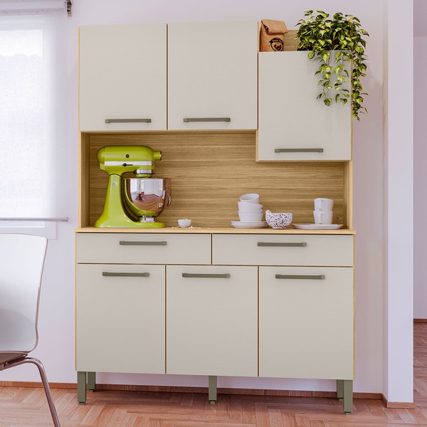 Armário de Cozinha com Balcão Romênia 6 Portas 2 Gavetas Freijó/Soft - Pnr Móveis