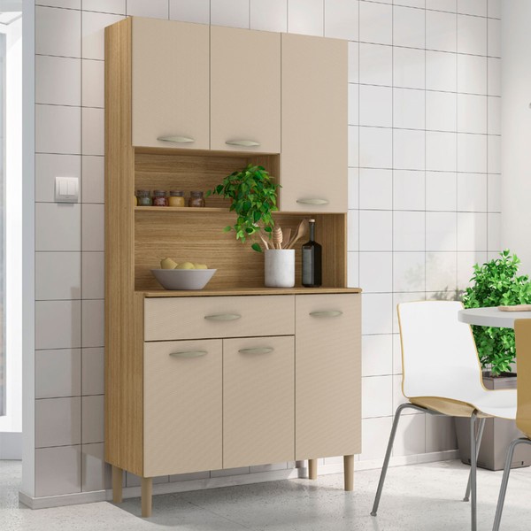 Armário de Cozinha com Balcão Era 6 Portas 1 Gaveta Freijó/Vanilla - Pnr Móveis