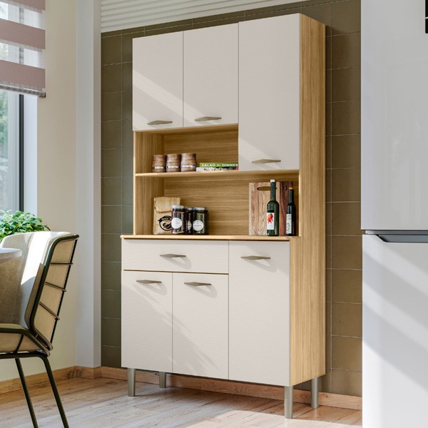 Armário de Cozinha com Balcão Era 6 Portas 1 Gaveta Freijó/Soft - Pnr Móveis