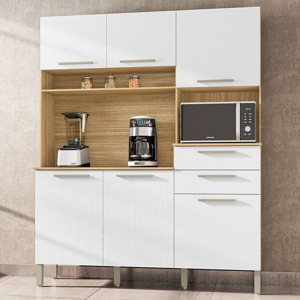 Armário de Cozinha com Balcão Huge 6 Portas 2 Gavetas Freijó/Supremo - Pnr Móveis