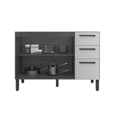 Balcão de Cozinha para Pia 120 Cm Mad Boreal 3 Portas 2 Gavetas Nogueira/Off White - Pnr Móveis