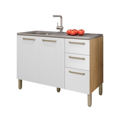 Balcão de Cozinha para Pia 120 Cm Mad Boreal 3 Portas 2 Gavetas Freijó/Supremo - Pnr Móveis