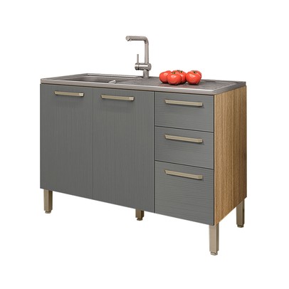 Balcão de Cozinha para Pia 120 Cm Mad Boreal 3 Portas 2 Gavetas Freijó/Gris - Pnr Móveis
