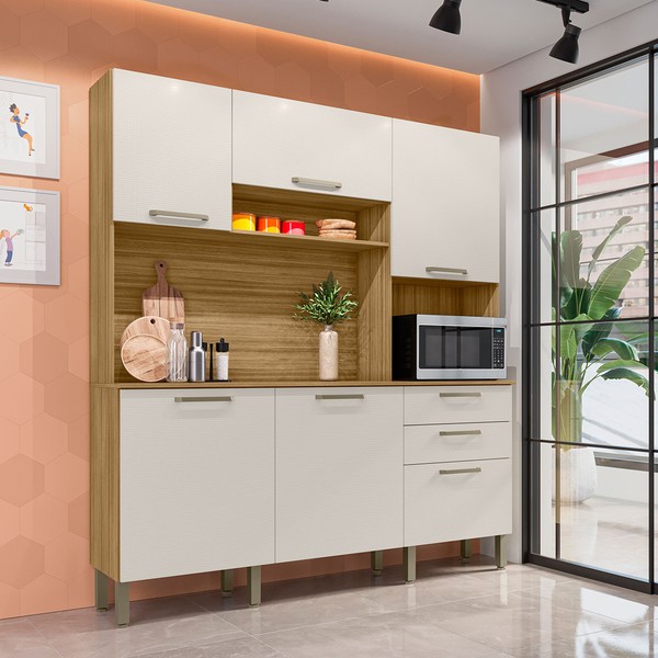 Armário de Cozinha com Balcão Ester 6 Portas 2 Gavetas Freijó/Soft - Pnr Móveis