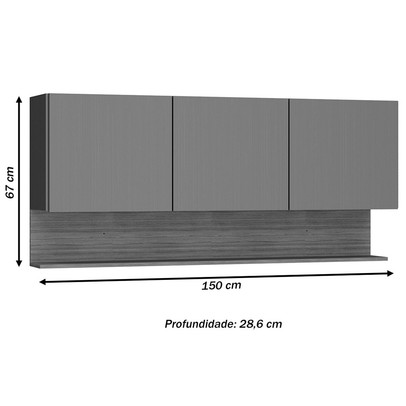 Armário Aéreo Cozinha Silver 3 Portas Gris/Freijó - Pnr Móveis
