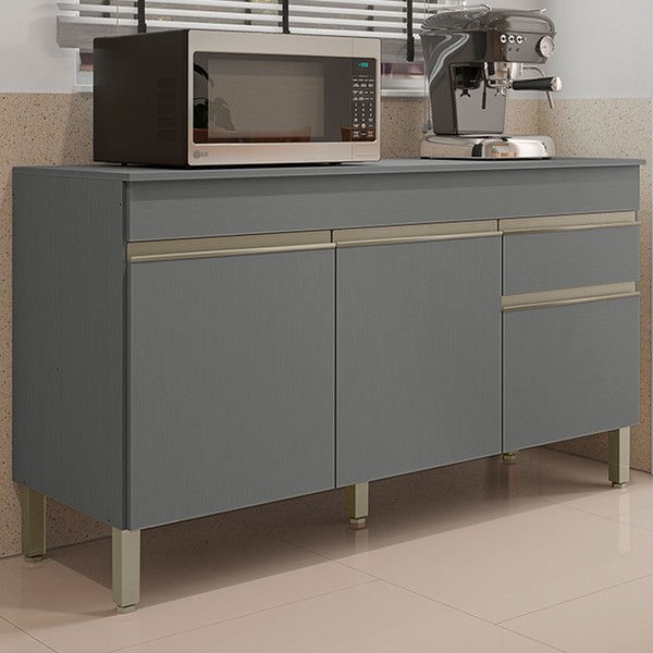 Balcão de Cozinha Silver 150 Cm 3 Portas 1 Gaveta Gris - Pnr Móveis
